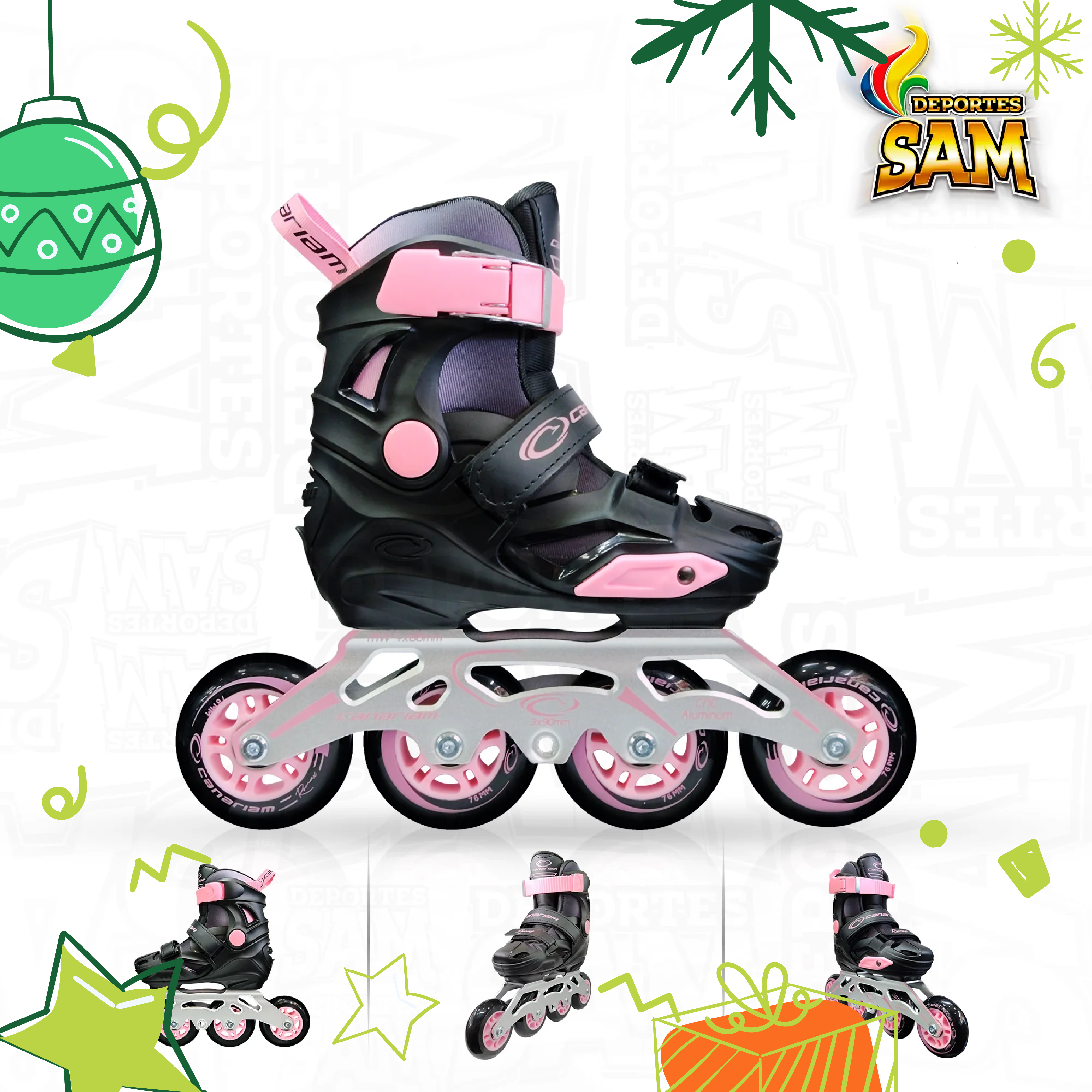 PATINES ROMAX NEGRO X ROSADO CANARIAM