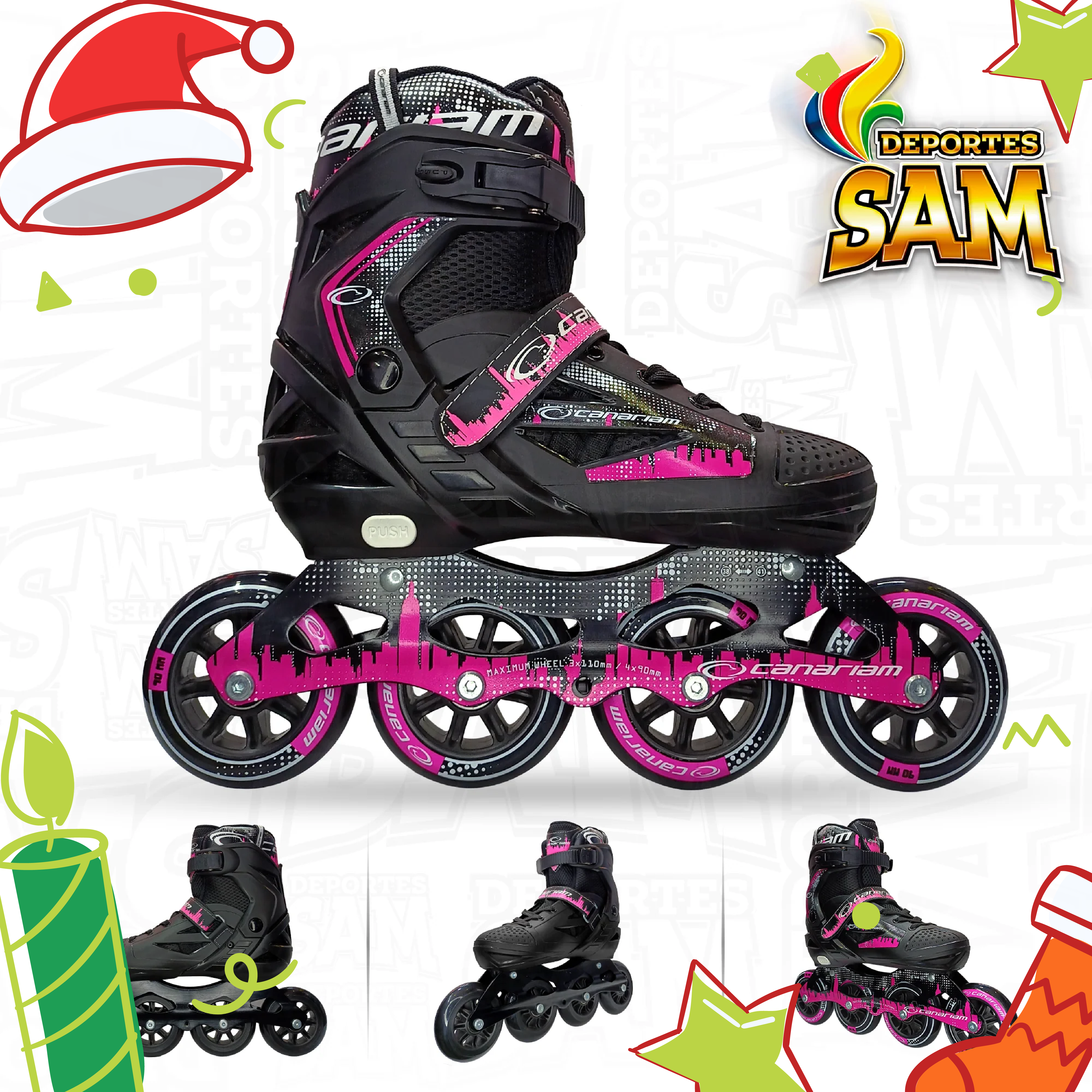 PATINES ROLLER PINK CANARIAM FUCSIA X NEGRO