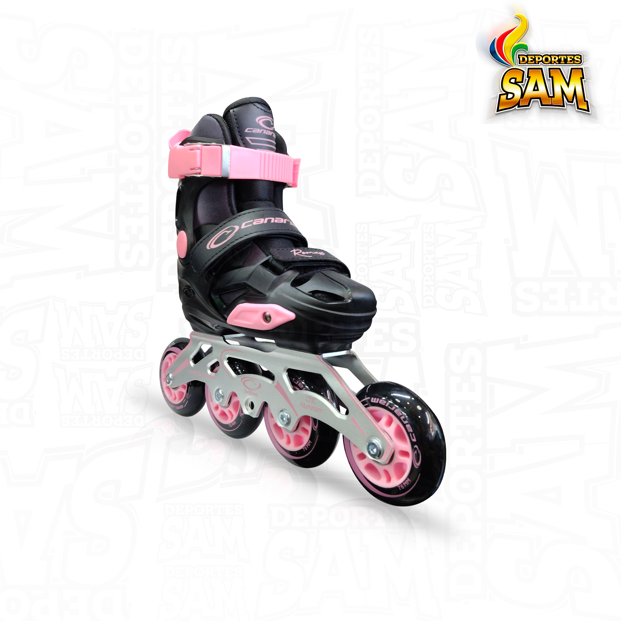 PATINES ROMAX NEGRO X ROSADO CANARIAM