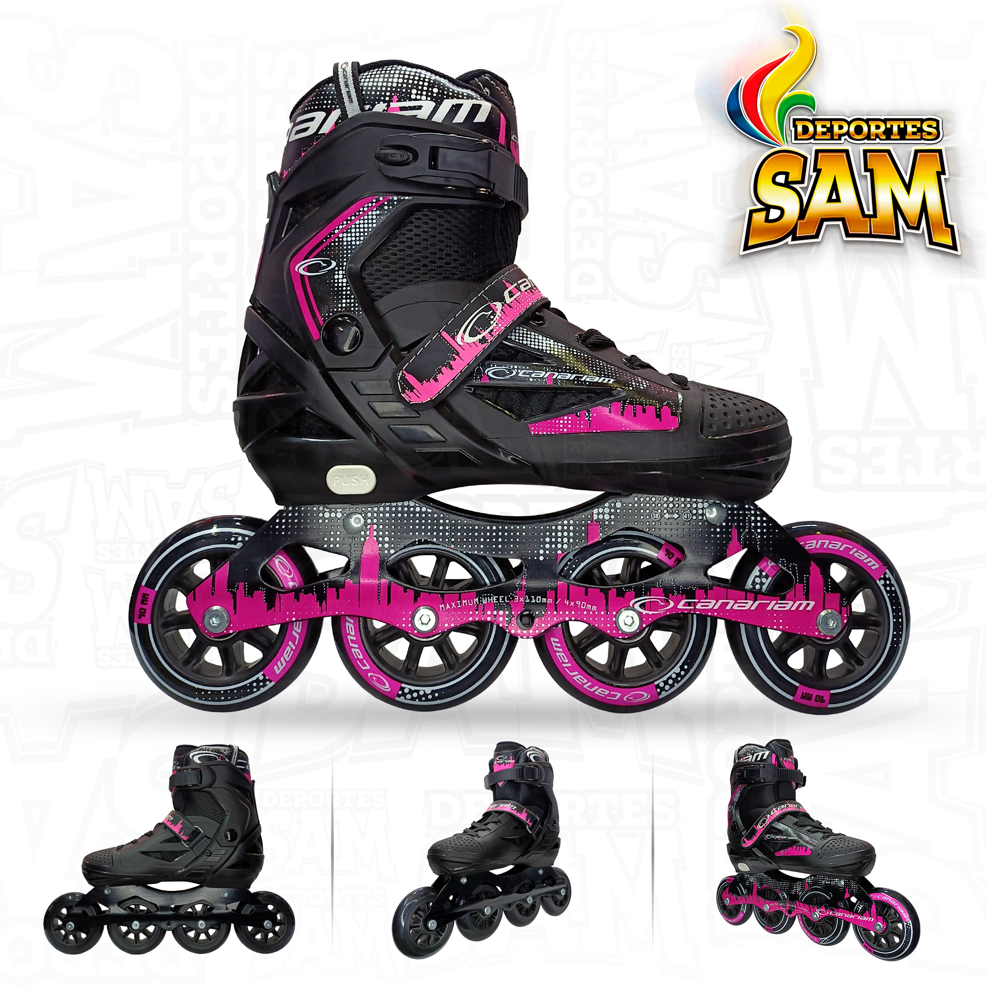 PATINES ROLLER PINK CANARIAM FUCSIA X NEGRO